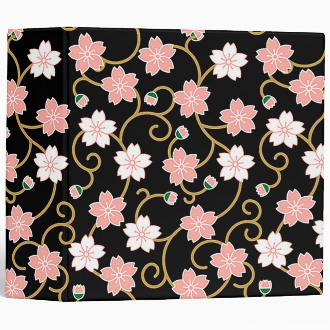 Japanese Cherry Blossom Pattern 3 Ring Binder (Front/Spine)
