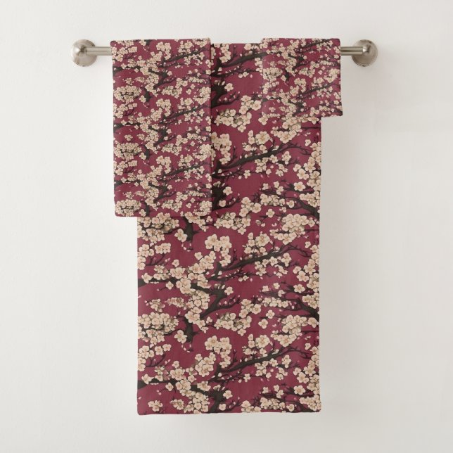Japanese Cherry Blossom Pattern  Bath Towel Set (Insitu)