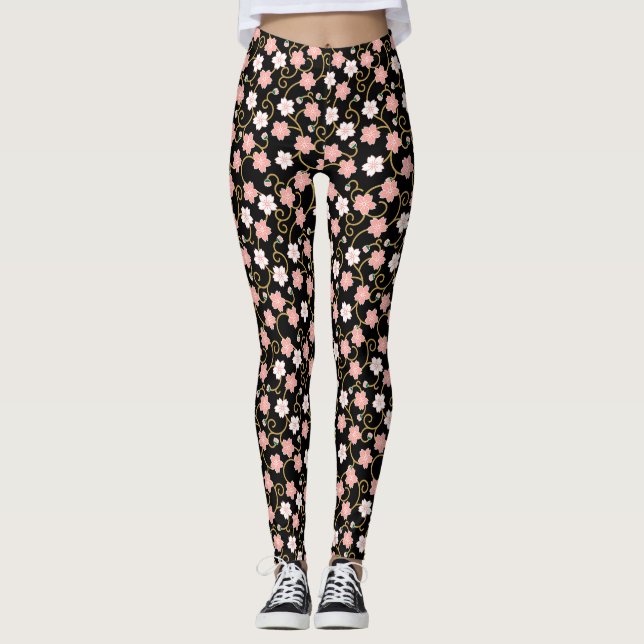 Japanese Cherry Blossom Pattern Leggings (Front)
