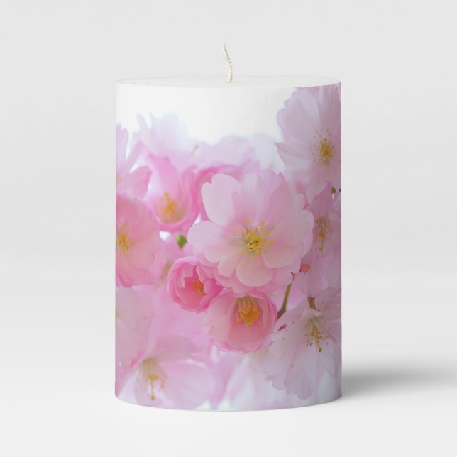 Japanese Cherry Blossom Pillar Candle (Front)