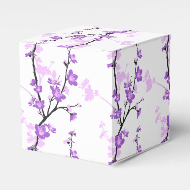 Japanese cherry blossom, royal purple, flower,girl favor boxes (Front Side)