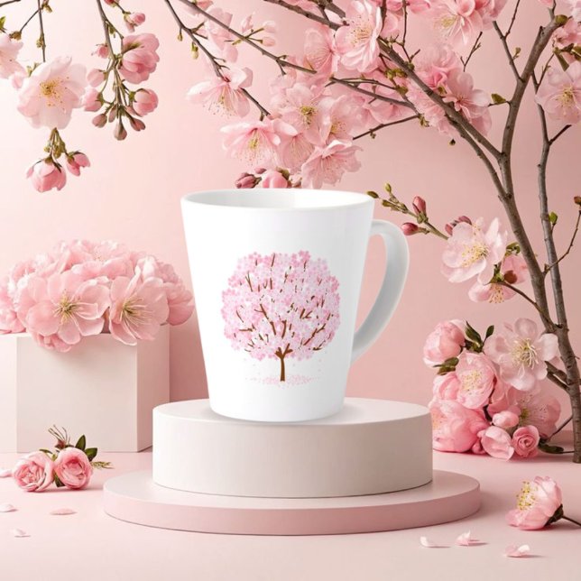 Japanese Cherry Blossom Sakura Tree Floral Art Ele Latte Mug (Creator Uploaded)