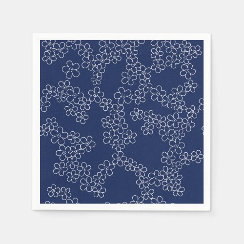 Japanese cherry blossom sakura white on blue napkins