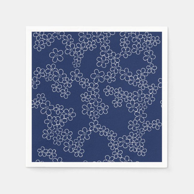 Japanese cherry blossom sakura white on blue napkins (Front)