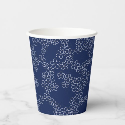 Japanese cherry blossom sakura white on blue paper cups