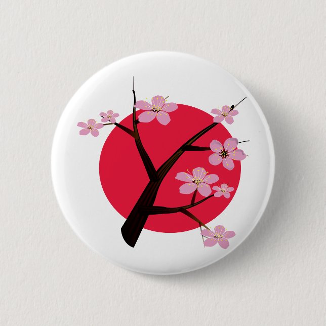 Japanese Cherry Blossom Tattoo Pinback Button (Front)
