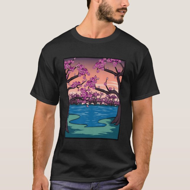 Japanese Cherry Blossom Tree Asian Kawaii Anime T-Shirt (Front)