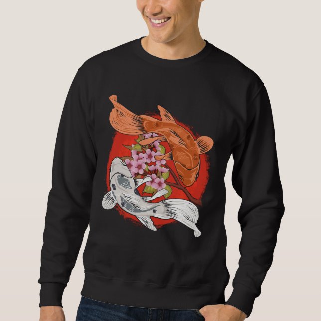 Japanese Cherry Blossom Tree Koi Fish Yin Yang Men Sweatshirt (Front)
