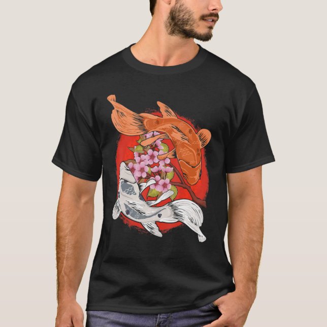 Japanese Cherry Blossom Tree Koi Fish Yin Yang T-Shirt (Front)
