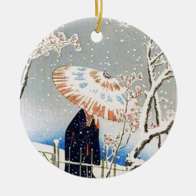 Japanese Cherry Blossoms Ceramic Ornament (Front)