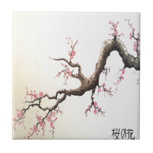 Japanese Cherry Blossoms Ceramic Tile