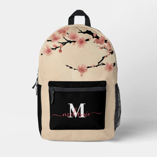 Japanese Cherry Blossoms Custom Monogram Name Printed Backpack