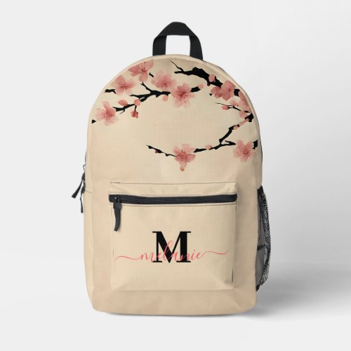 Japanese Cherry Blossoms Custom Monogram Name Printed Backpack
