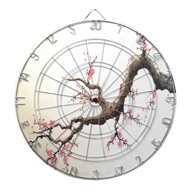 Japanese Cherry Blossoms Dartboard With Darts (Front)