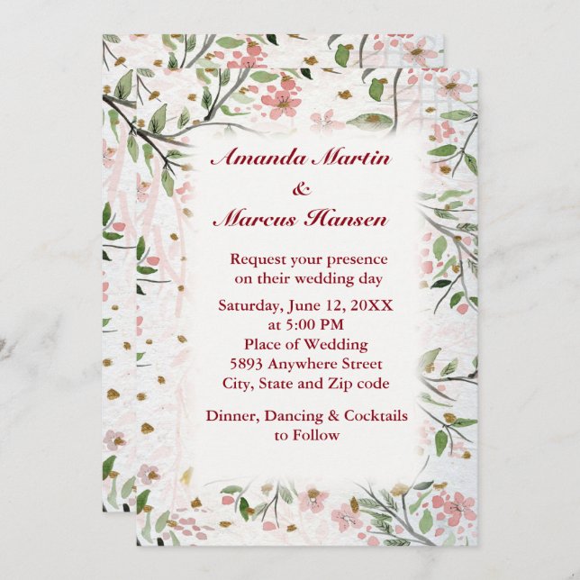 Japanese Cherry Blossoms Flowers Wedding Invitation (Front/Back)