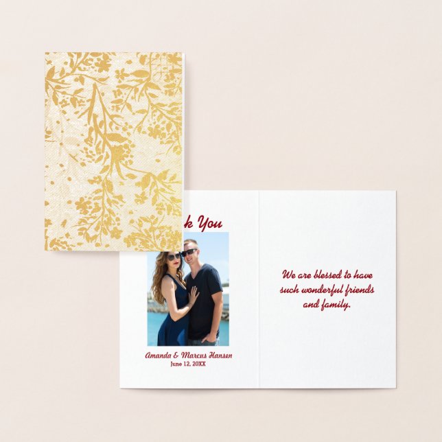 Japanese Cherry Blossoms in Gold Thank You Add Pic Foil Card (Display)