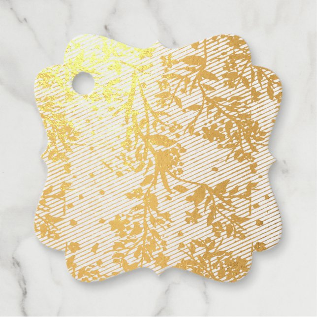 Japanese Cherry Blossoms in Gold Thank You Couple Foil Favor Tags (Front)