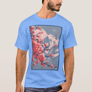 Japanese Cherry Blossoms Sakura Mountain Esthetic T-Shirt