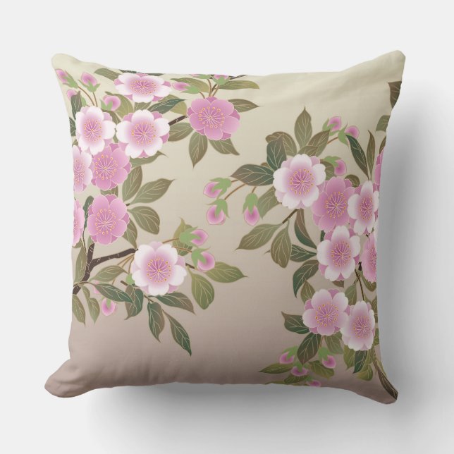Japanese Cherry Blossoms Throw Pillow (Front)