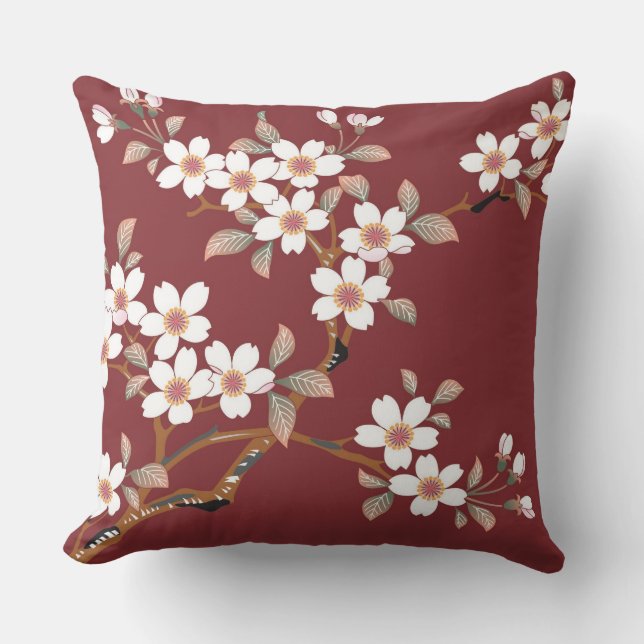 Japanese Cherry Blossoms Throw Pillow (Front)
