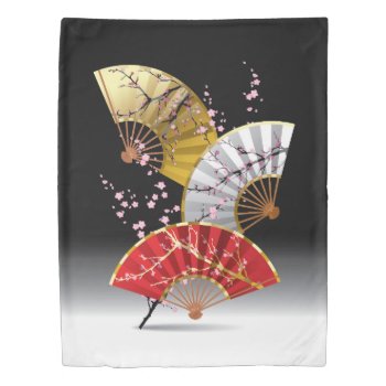 Japanese Cherry Fans (1 Side) Twin Duvet Cover by FantasyPillows at Zazzle