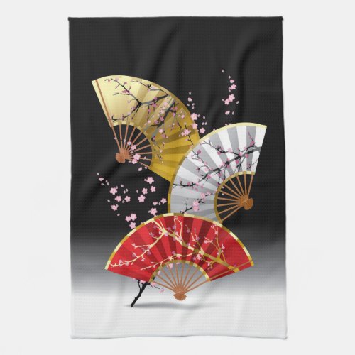 Japanese Cherry Fans Kitchen Towel