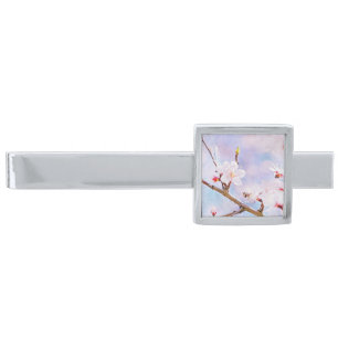 Japanese Cherry - Sakura In Bloom Silver Finish Tie Bar