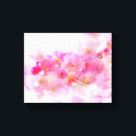 Japanese Cherry Tree with Pastel Pink Blossoms Canvas Print<br><div class="desc">Fancy japanese cherry tree blossoms in soft delicate pinks and gentle whites. Some bright pink and yellow swirls, waves and twinkling lights surround these blossoms giving it a magical dreamy effect, like something from a fairy universe. Some faded handwritten text in french gives it a romantic flair. Small sized canvas...</div>