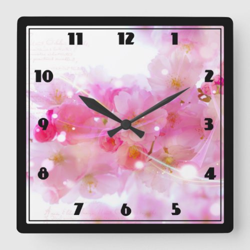 Japanese Cherry Tree with Pastel Pink Blossoms Square Wall Clock