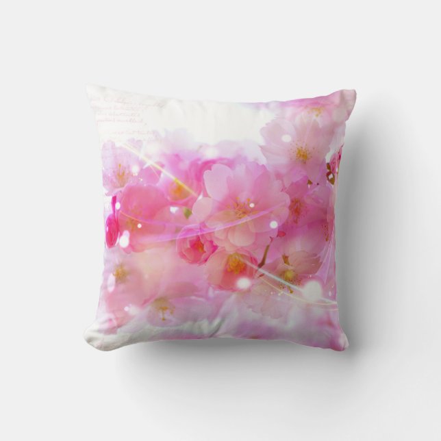 Japanese Cherry Tree with Pastel Pink Blossoms Throw Pillow (Front)