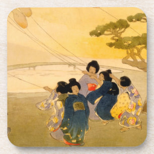 Japanese Children Flying Kites - Bertha Lum - 1913 Beverage Coaster