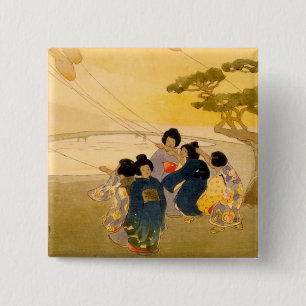 Japanese Children Flying Kites - Bertha Lum - 1913 Button