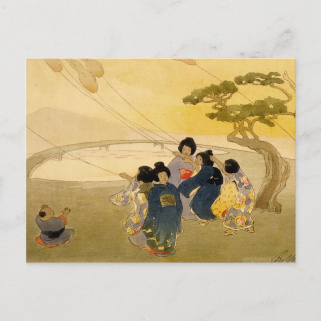 Japanese Children Flying Kites - Bertha Lum - 1913 Postcard (Front)