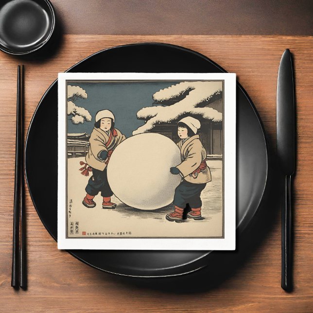 Japanese children rolling large snow ball napkins (Creator Uploaded)