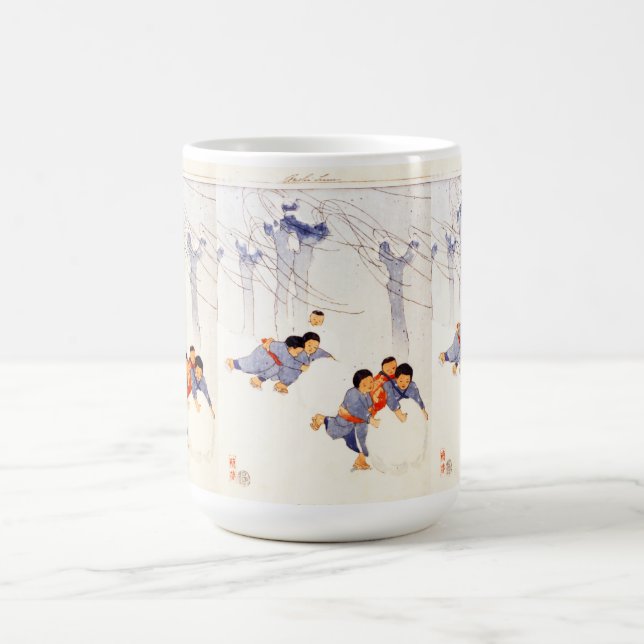 Japanese children rolling large snow balls   coffee mug (Center)