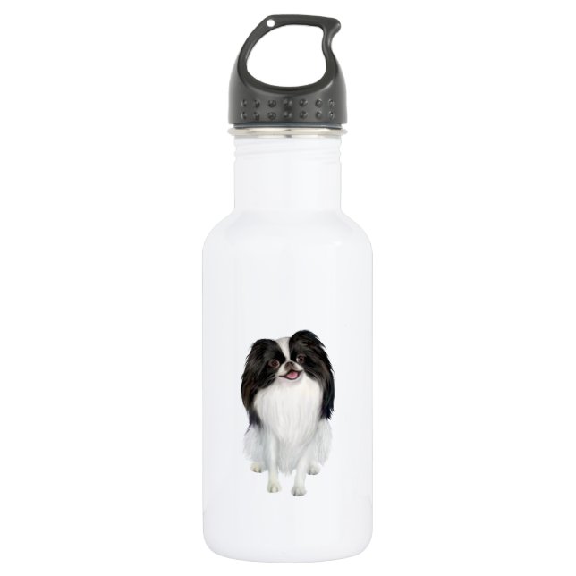 Japanese Chin (A) - Black and white Stainless Steel Water Bottle (Front)