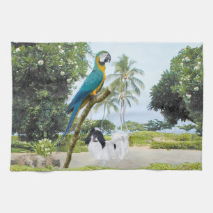 Japanese Chin and Macaw Kitchen Towel
