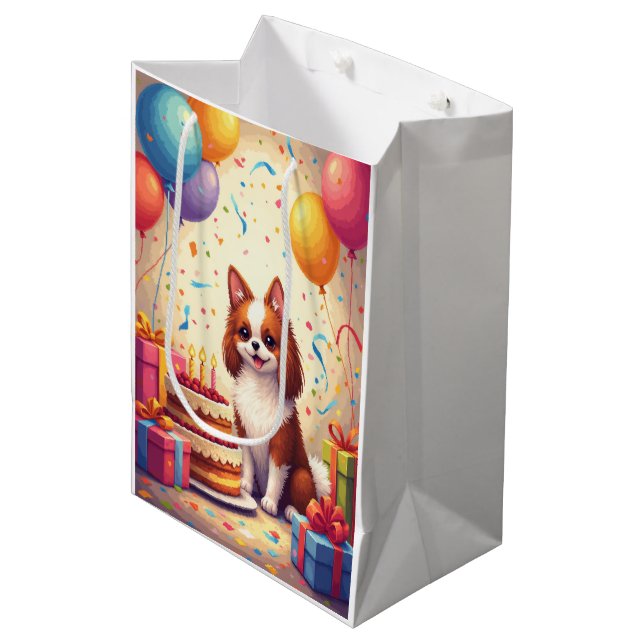 Japanese Chin Birthday Celebration Medium Gift Bag (Front Angled)