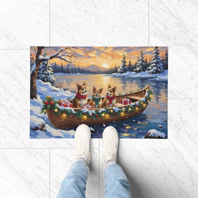 Japanese Chin Christmas Boat Holiday Doormat (Indoor)