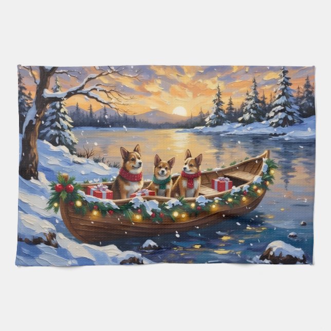 Japanese Chin Christmas Boat Holiday Kitchen Towel (Horizontal)