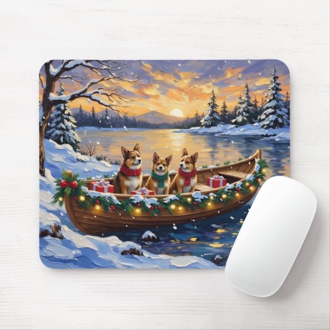 Japanese Chin Christmas Boat Holiday Mouse Pad (With Mouse)