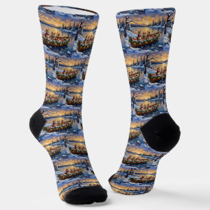 Japanese Chin Christmas Boat Holiday Socks