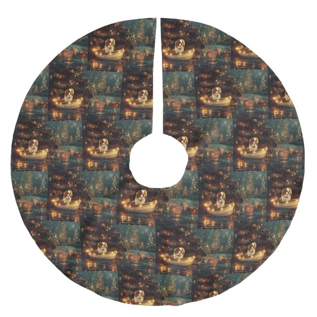 Japanese Chin Christmas Festive Voyage  Brushed Polyester Tree Skirt (Front)