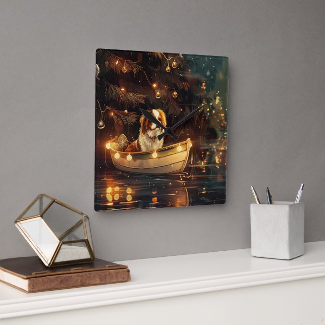 Japanese Chin Christmas Festive Voyage  Square Wall Clock (Office)