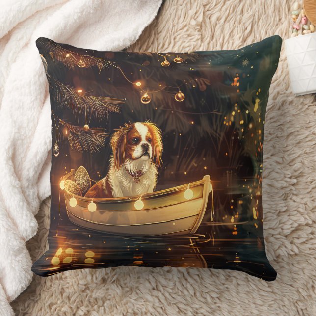 Japanese Chin Christmas Festive Voyage  Throw Pillow (Blanket)