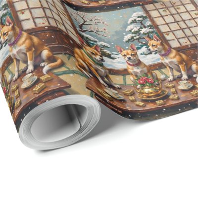 Japanese Chin Christmas Palace Tea Party Holiday Wrapping Paper