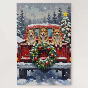 Japanese Chin Christmas Red Truck Holiday Jigsaw Puzzle