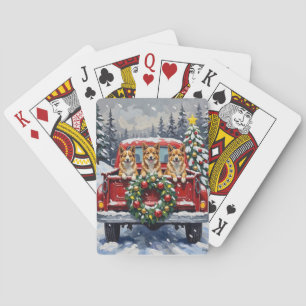 Japanese Chin Christmas Red Truck Holiday Poker Cards