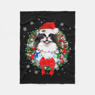 Japanese Chin Christmas Wreath Decoration Xmas Paj Fleece Blanket