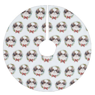 Japanese Chin Christmas Wreath Festive Pup Brushed Polyester Tree Skirt